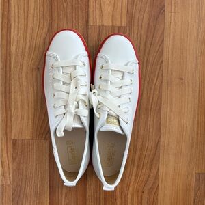 Keds White and Rainbow Leather Athletic Platform Sneakers